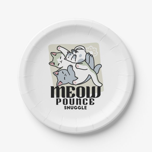 Prato De Papel Lazer - Design de Gatos Preguiçosos (Frente)