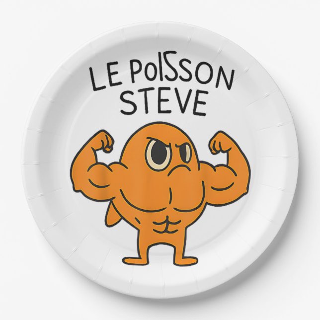 Prato De Papel Le Poisson Steve Funny Muscular Fish Cartoon (Frente)