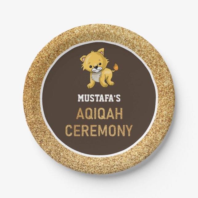 Prato De Papel Leão bonito Aqiqah do bebê (Frente)