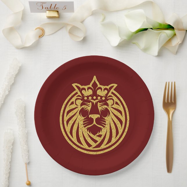 Prato De Papel Leão com Coroa - Estilo Dourado 4 (Casamento)