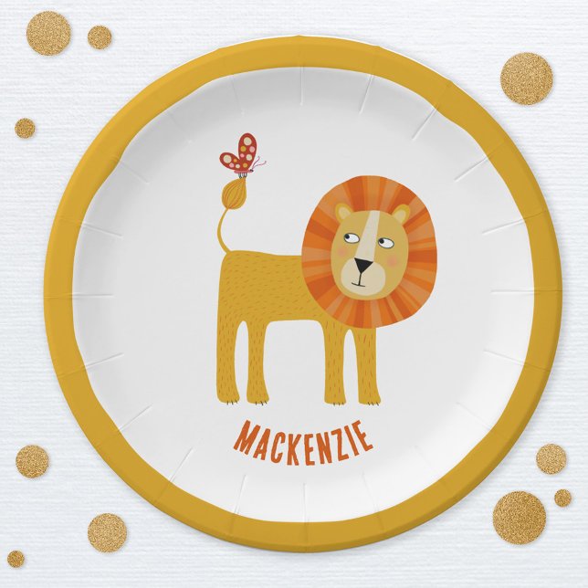 Prato De Papel Leão de Cute Personalizado (Cute lion personalized paper party plate)