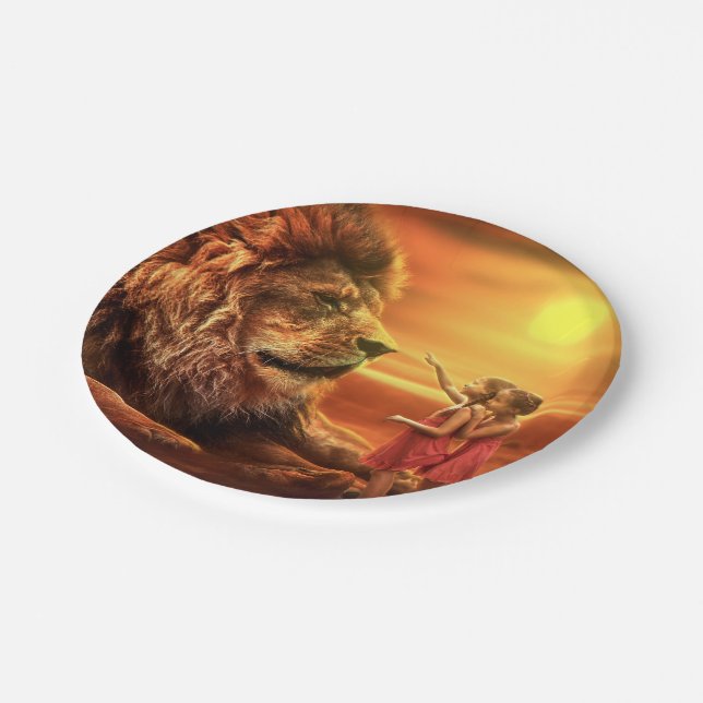 Prato De Papel Leão e Meninas (Inclinado)