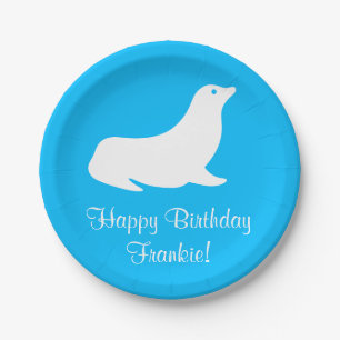 Prato De Papel Leão Marinho Turquesa de Aniversário 4Frankie (Nom
