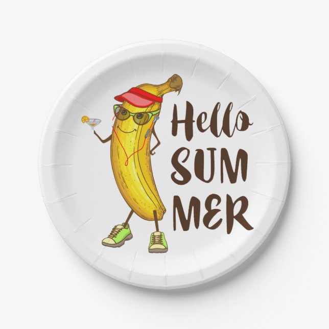 Prato De Papel Legal Banana Hello Summer Funny Fruta tropical (Frente)