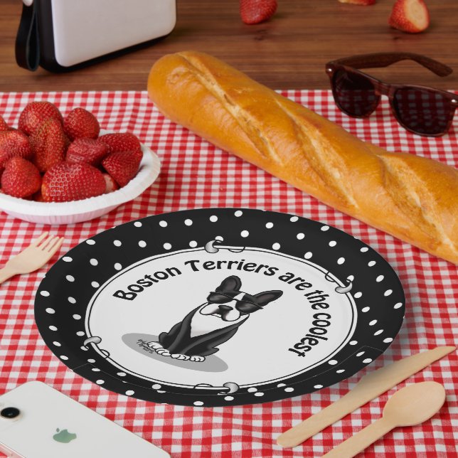 Prato De Papel Legal Boston Terrier Dog (preto) com óculos de sol (Piquenique)