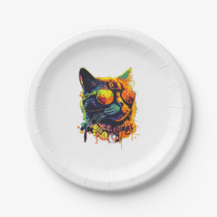 Prato De Papel Legal Gato Óculos de sol Gatinho Dica alegre