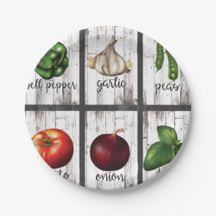 Prato De Papel Legumes e Ervas Cozinha Moderna Rústica Arte Alime