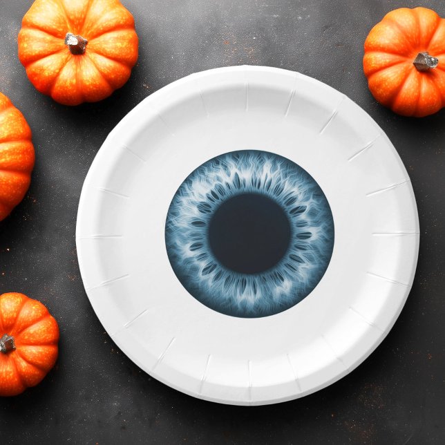 Prato De Papel Leitão azul íris olhos piada de brincadeira engraç (Eyeball blue iris eye funny prank joke Halloween Paper Plates)