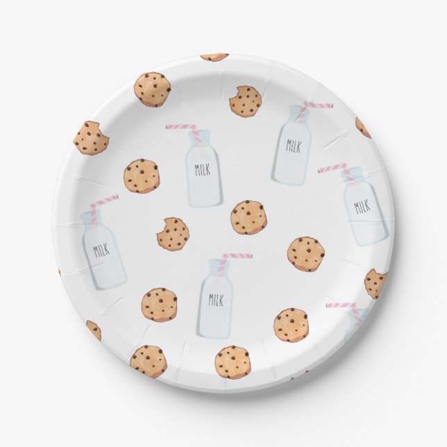 Prato De Papel Leite e Biscoitos Rosa Aniversário (Frente)