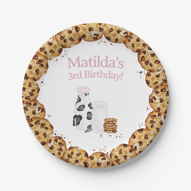 Prato De Papel Leite e cookie mesa rosa (Frente)