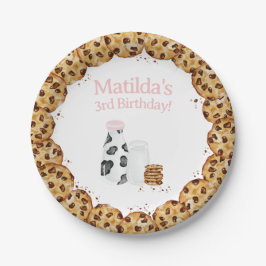 Prato De Papel Leite e cookie mesa rosa