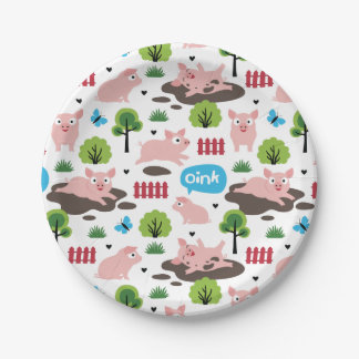 Prato De Papel Leitões Felizes Na Placa De Papel Lama