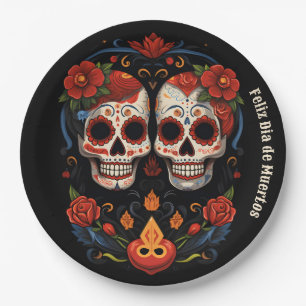 Prato De Papel 🌹 Lembrança Blooms: Dia de Muertos Tributa 🌹