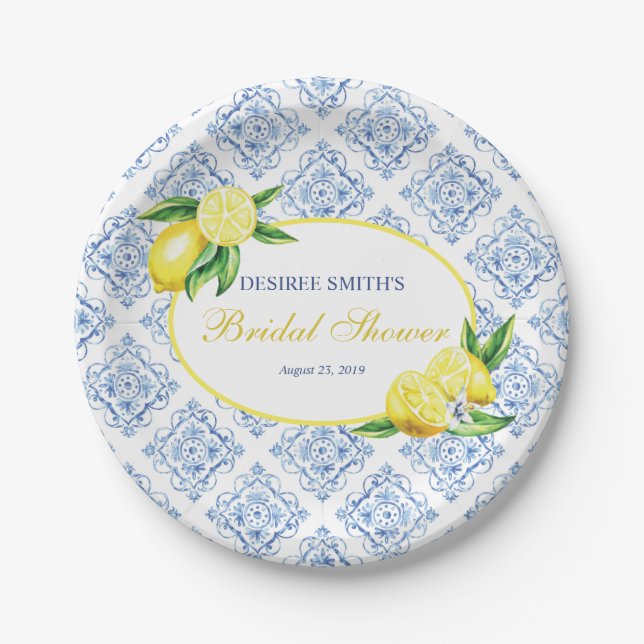 Prato De Papel Lemon Plates, Blue Azulejo Italiano (Frente)