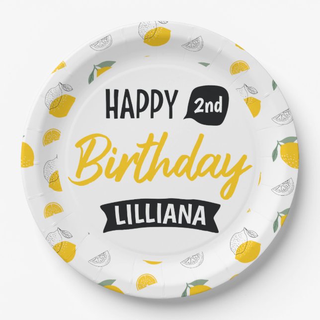 Prato De Papel Lemonade Stand Happy Birthday Theme Personalizado (Frente)