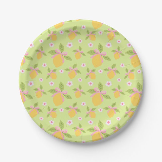 Prato De Papel Lemons with Daisies Mint Green Minimalist Spring (Frente)
