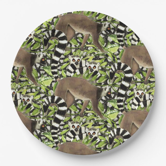 Prato De Papel Lêmures de remar de Madagáscar na selva (Frente)