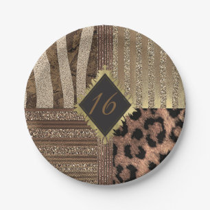 Prato De Papel Leoa Safari Selva Glam Moderno Brilho Dourado