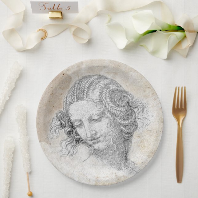 Prato De Papel Leonardo DaVinci Sketch Leda Parchment Elegant Art (Casamento)