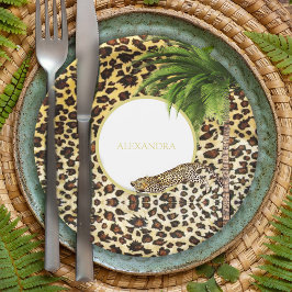 Prato De Papel Leopard Print Patterno Elegante Palm Personal