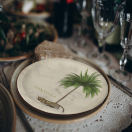 Prato De Papel Leopard Print Patterno Elegante Palm Personal