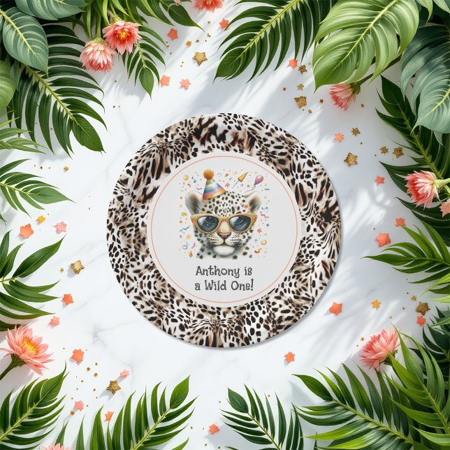 Prato De Papel Leopard Print "Wild One" - Festa de aniversário an (Leopard Print "Wild One" Animal Birthday Party Paper Plates)