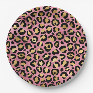 Prato De Papel Leopard Series Design 15 rosa e Dourado