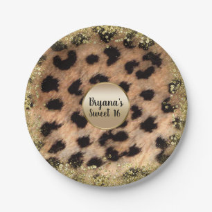 Prato De Papel Leopardo Cheetah Animal Imprimir Monograma Dourado