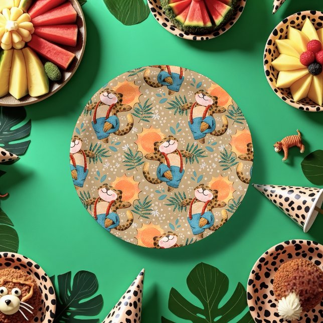 Prato De Papel Leopardo das folhas (Leaping leopard party plate)