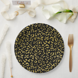 Prato De Papel Leopardo Dourado, Brilhante Dourada, Padrão-Leopar