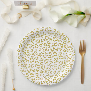 Prato De Papel Leopardo Dourado, Brilho Dourado, Impressão Leopa