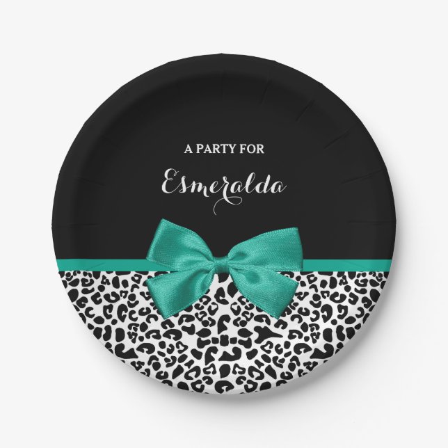 Prato De Papel Leopardo Imprimir Emerald Green Ribbon Arco Chic N (Frente)