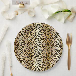 Prato De Papel Leopardo negro brilhante Dourado