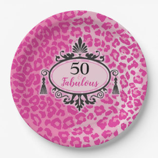 Prato De Papel Leopardo Rosa 50 e Fabuloso 50º Aniversário
