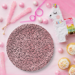 Prato De Papel Leopardo rosa - Imprimir brilho