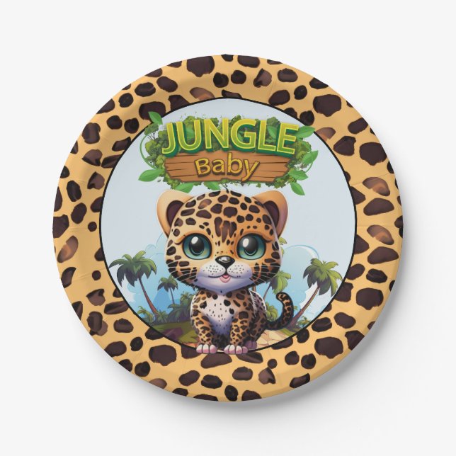 Prato De Papel Leopardo Tropical Bebê selvagem Gato selvagem 🐆 (Frente)