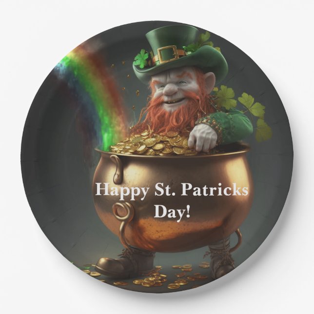 Prato De Papel Leprechaun Pot Of Gold Paper Plates (Frente)
