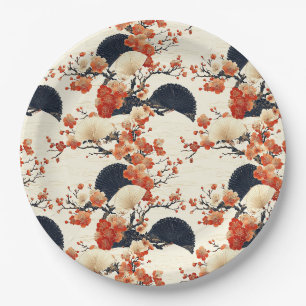 Prato De Papel Leque de Padrão de Flor de Cerejeira Japonesa (6)
