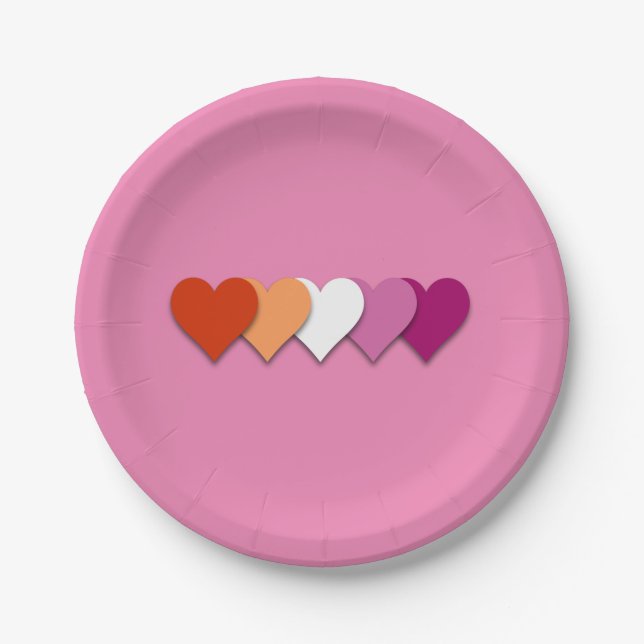 Prato De Papel Lesbian pride hearts paper plates (Frente)