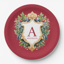 Prato De Papel Letra Elegante Monograma de Natal