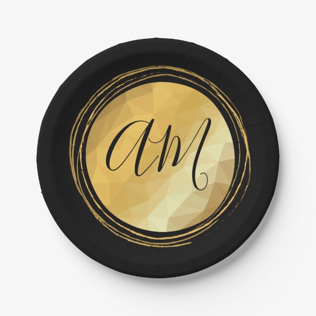 Prato De Papel Letras iniciais festivas metálicas ouros Elegantes (Frente)