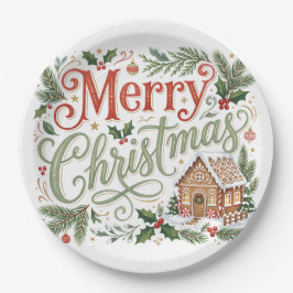 Prato De Papel Letras Tradicionais à Mão de Natal Biscoito de Gen