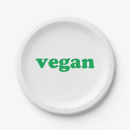 Prato De Papel Letras verdes "Vegan", fundo branco