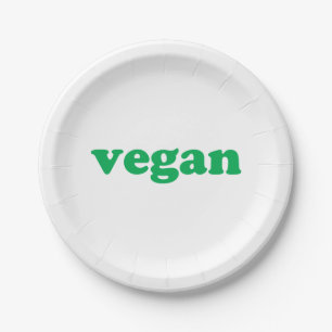 Prato De Papel Letras verdes "Vegan", fundo branco
