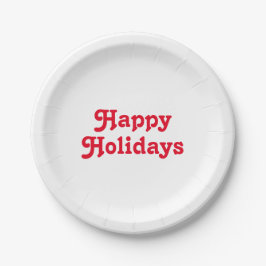 Prato De Papel Letras vermelhas "Felizes Feriados", branco