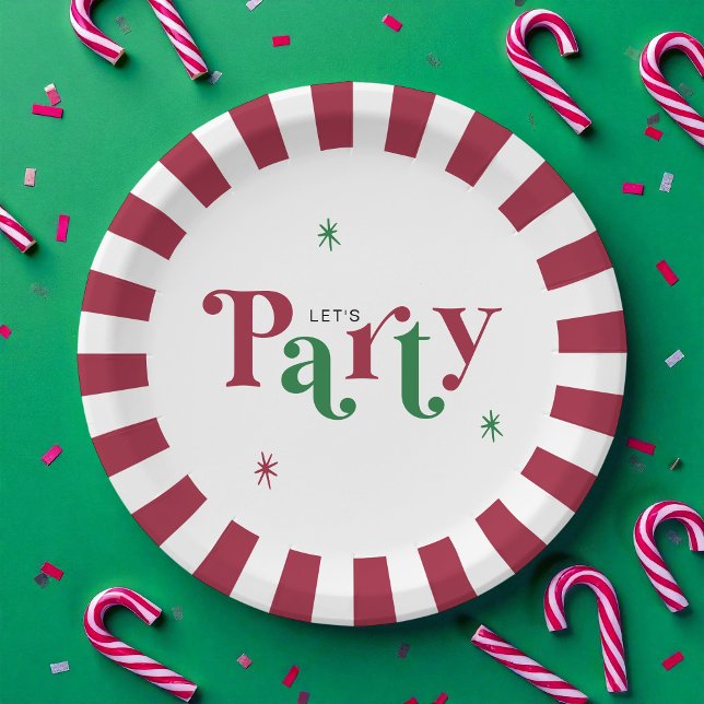 Prato De Papel Let's Party Festive Retro Whimsical Red and Green (Criador carregado)