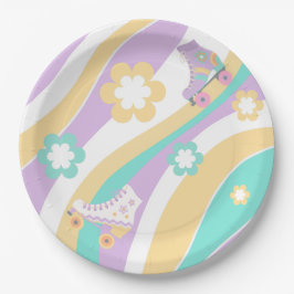 Prato De Papel Lets Roll Roller Skate Retro Girl Birthday Pastel