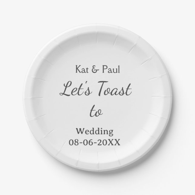 Prato De Papel Let's toast to wedding add name date simple couple (Frente)