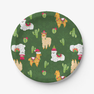 Prato De Papel lhama de natal feio flocos de neve cacto alpaca