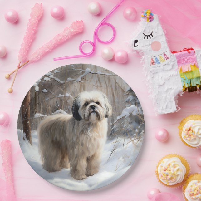 Prato De Papel Lhasa Apso Deixe Nevar Natal (Festa)